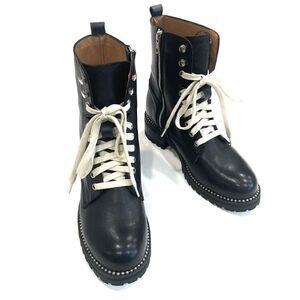 Aqua Black Ankle Boots with White Laces